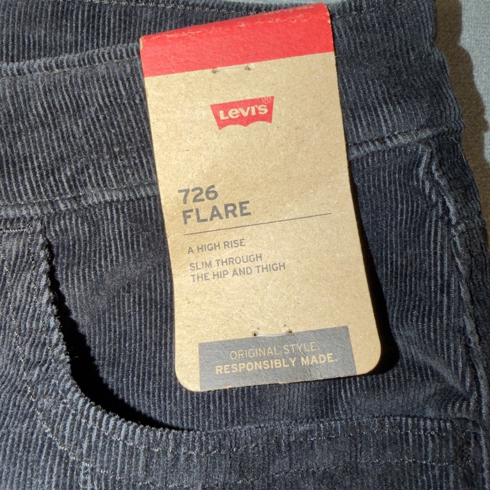 Levis 726 Flare Corduroy Pants Womens 29x32 High Rise Slim Charcoal Grey Black - Picture 2 of 12